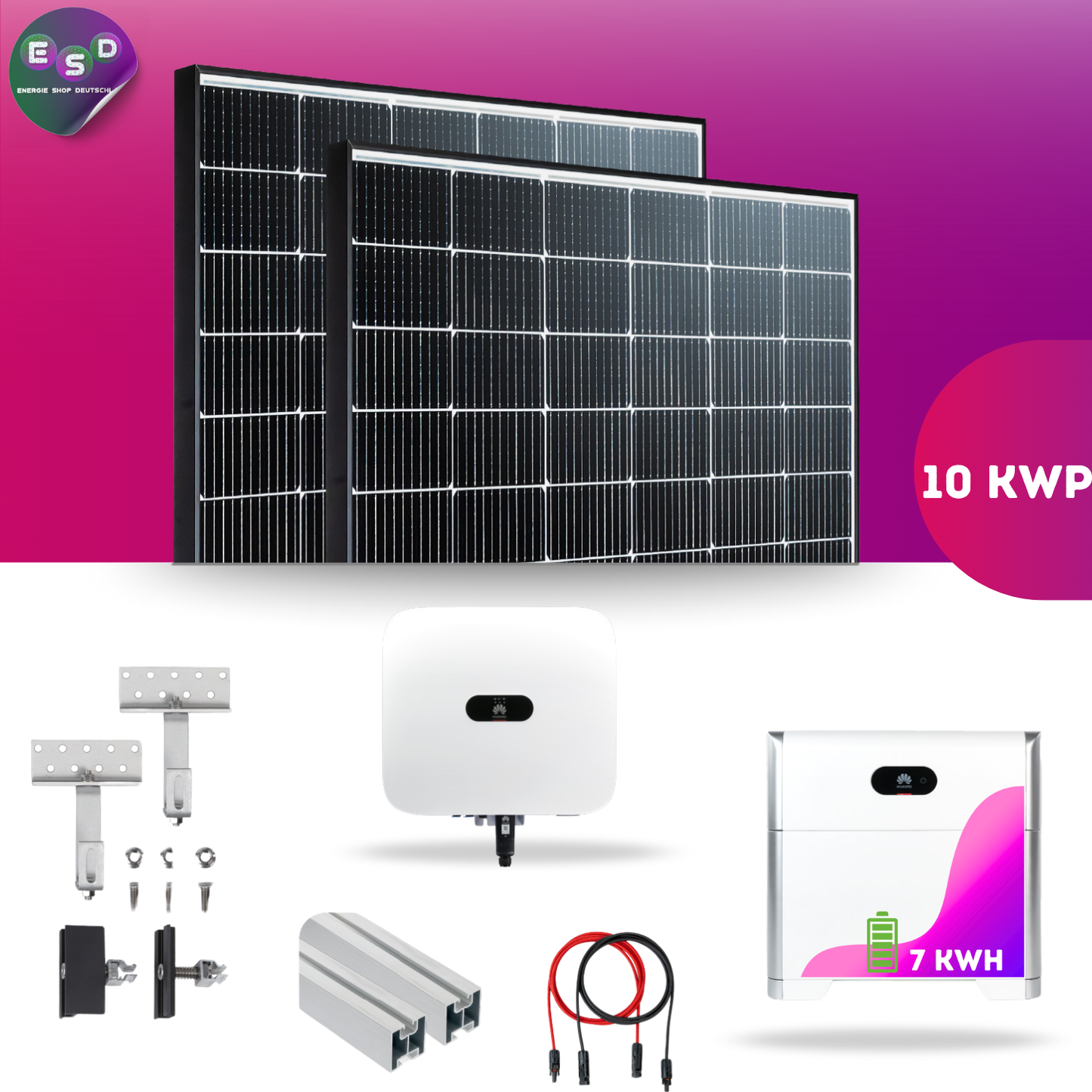 10 kWp PV-Anlage 24x Jinko 430Wp Bifazial Glas-Glas Black Frame mit 7kW Speicher inkl. EMMA